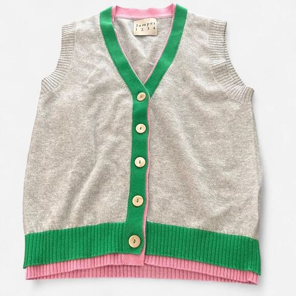 Jumper 1234 Cashmere Sleeveless V-Neck Cardigan Preppy Quiet Luxury – Sz 2 - Picture 3 of 6